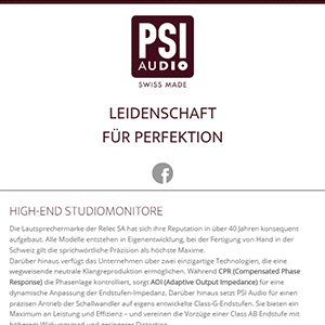 PSI Audio - Webdesign: Responsive Landingpage zur Markenkommunikation für Audiowerk, Hargesheim [Konzept, Foundation 6, HTML5, CSS3]
