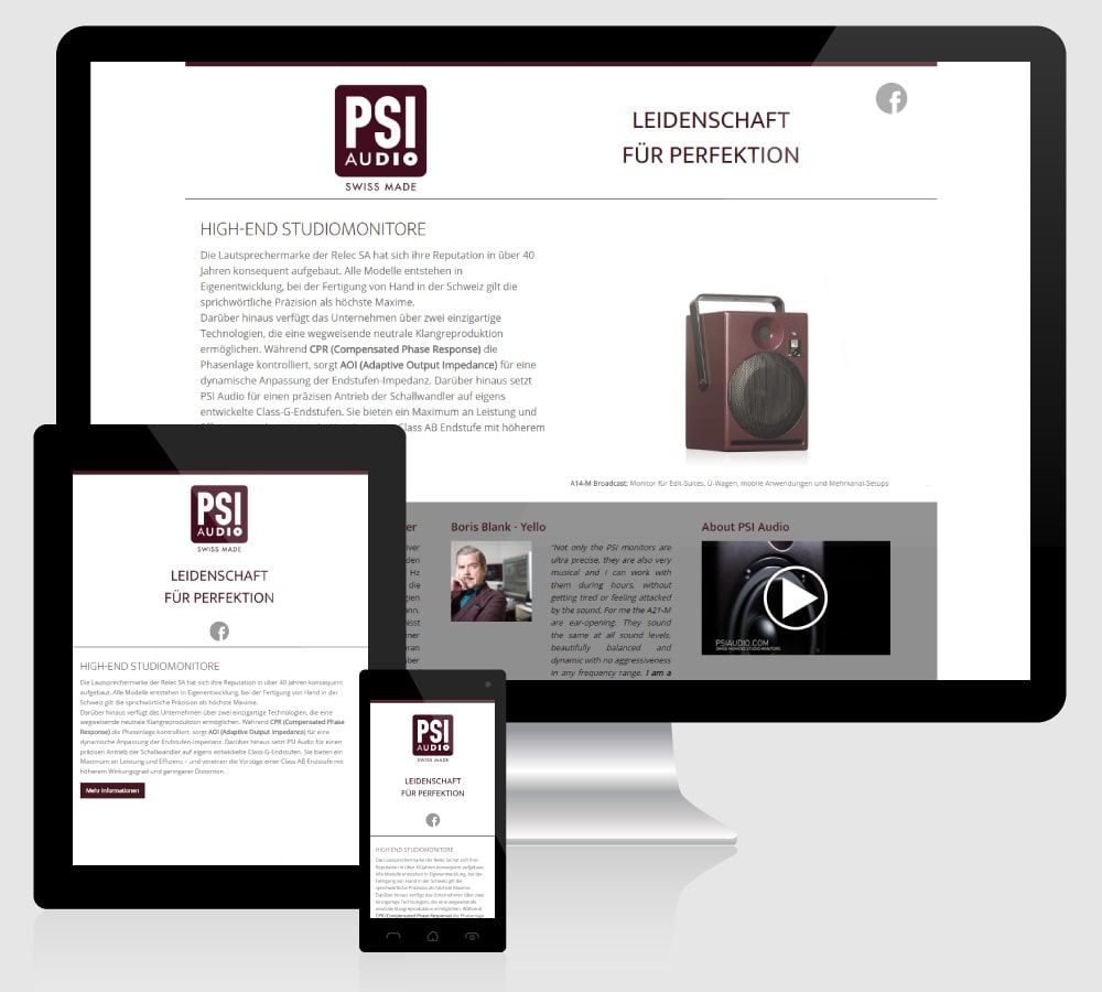 Webdesign für PSI Audio