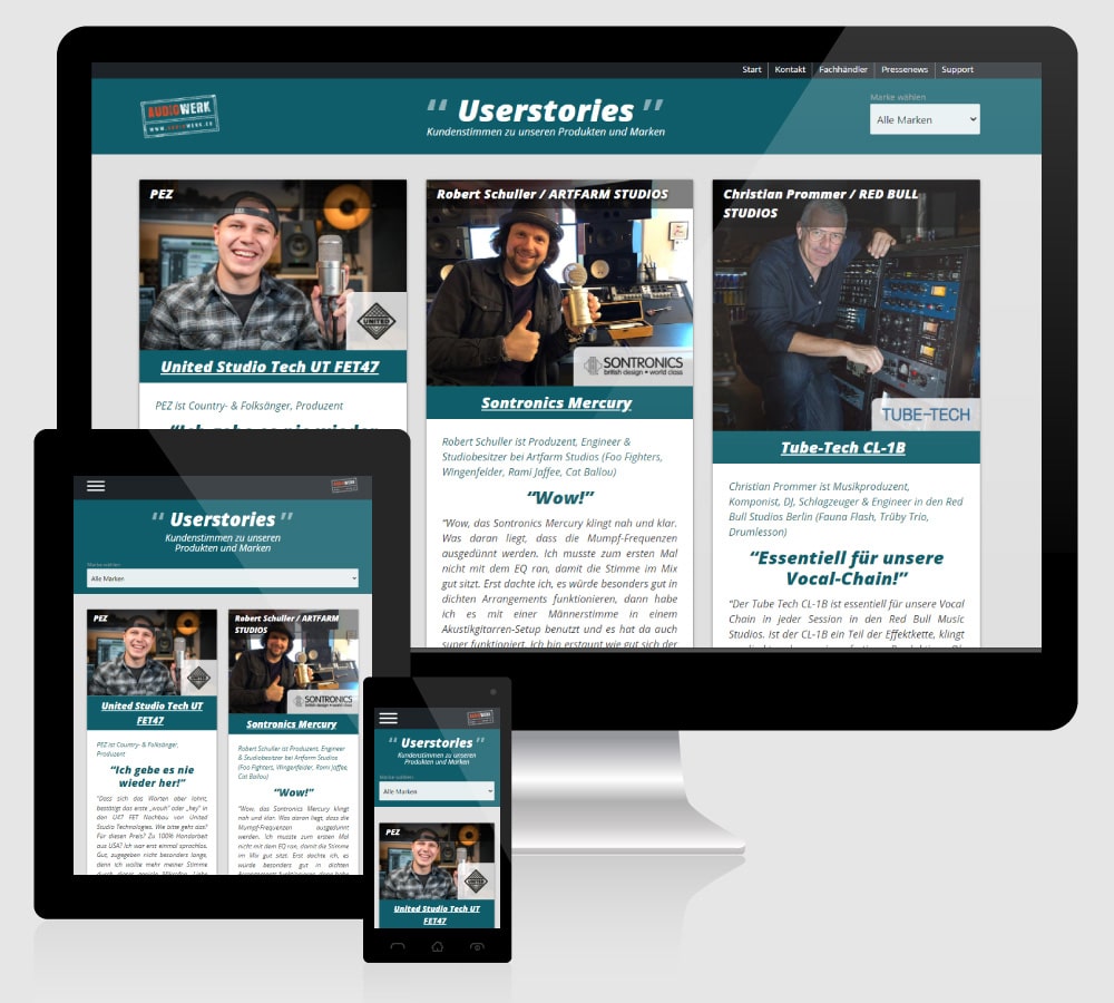 Webdesign für Audiowerk Userstories